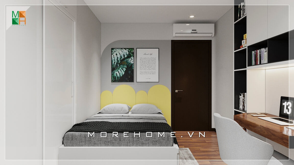 Mẫu giường sofa bọc vải khung gỗ hiện đại bố trí rất phù hợp với không phòng ngủ nhỏ chung cư, nhà phố. Mẫu thiết kế nội thất chung cư đẹp