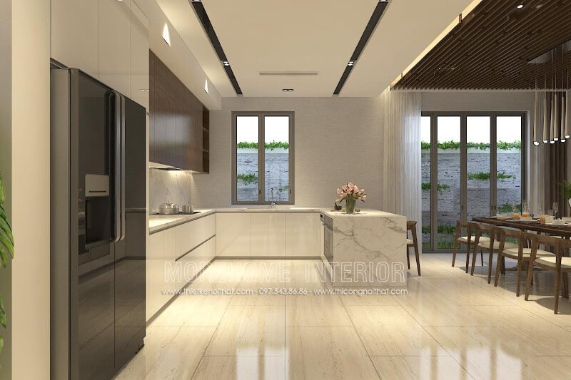 Thiết kế tủ bếp chữ U phong cách hiện đại cho nhà biệt thự liền kề Vinhomes Gardenia cao cấp Thiết kế và sản xuất tủ bếp đẹp