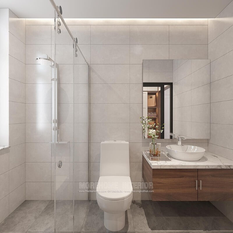 Bạn đang tìm kiếm mẫu thiết kế phòng tắm đẹp, sang trọng gam màu xám cùng chất liệu gỗ óc chó thì ý tưởng thiết kế nội thất phòng tắm tại biệt thự Vinhomes Imperia Hải Phòng là một gợi ý khá ấn tượng Thiết kế nội thất biệt thự