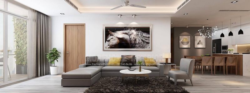 Cửa gỗ Laminate vân gỗ cao cấp phòng khách MH03